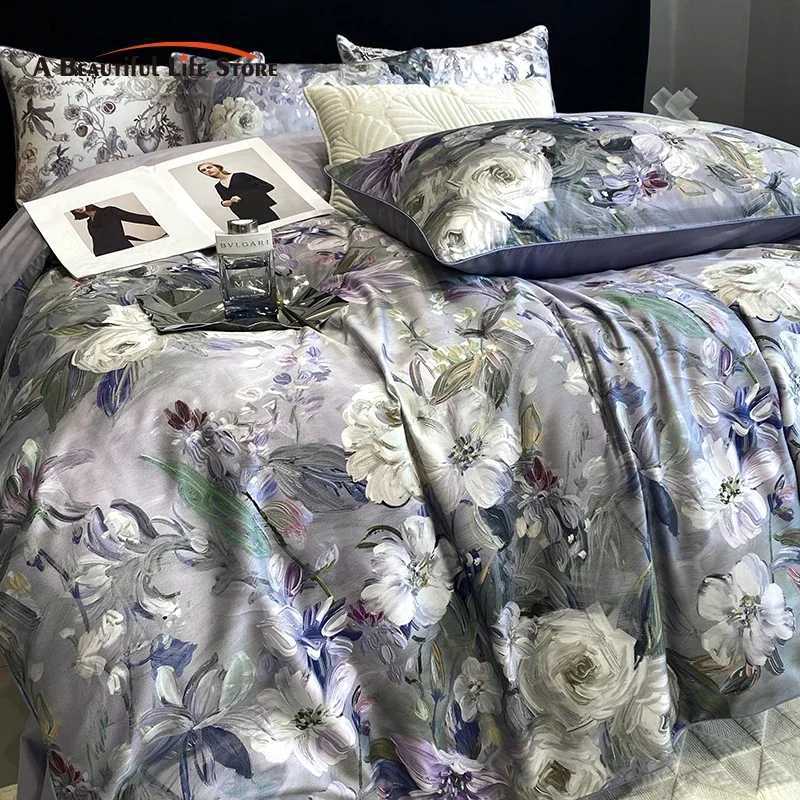 1000TC Egyptian Cotton Bedding Set Vintage Oil Painting Style Plant Flowers Pattern Soft Duvet Cover Bed Sheet Pillowcases D260317
