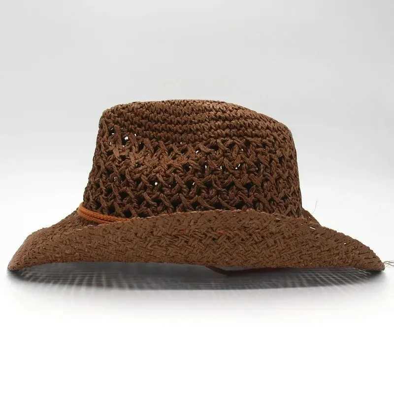 1PC Panama Soft Straw Hat For Men Women Summer Breathable Travel Beach Hats Solid Wide Brim Sunscreen Hat H260317 - view 7