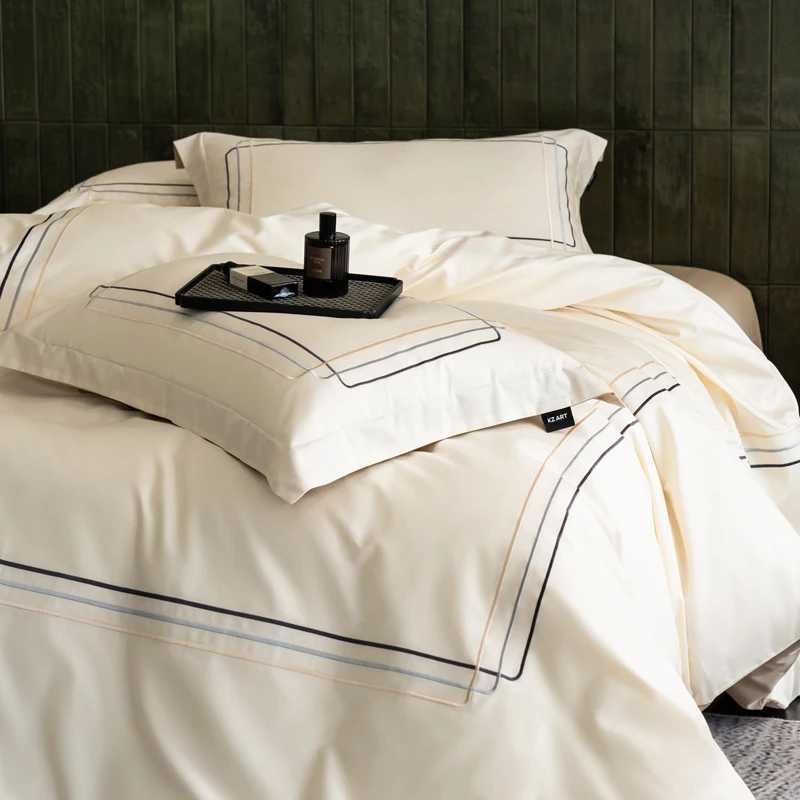 60S Long-Staple Cotton Luxury Embroidery Hotel Style Bedding Set Queen King Size Duvet Cover Flat/Fitted Sheet Pillowcases 4Pcs D260317