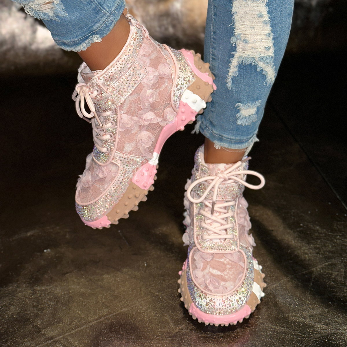 Fashion Luxury Womens Shoes Velcro Strap Women's Height Enhancement Sneakers Shining Water Diamond Vulcanized Shoes Designer Casual Sneakers Zapa