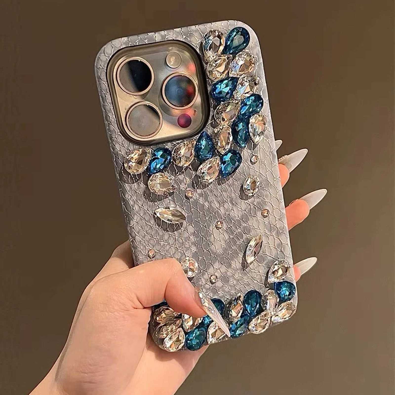 Snake-Print Skin Rhinestone Phone Case For iPhone 16 15 14 13 12 11 Pro Max Fall-Proof Luxury Girl Phone Case C260314