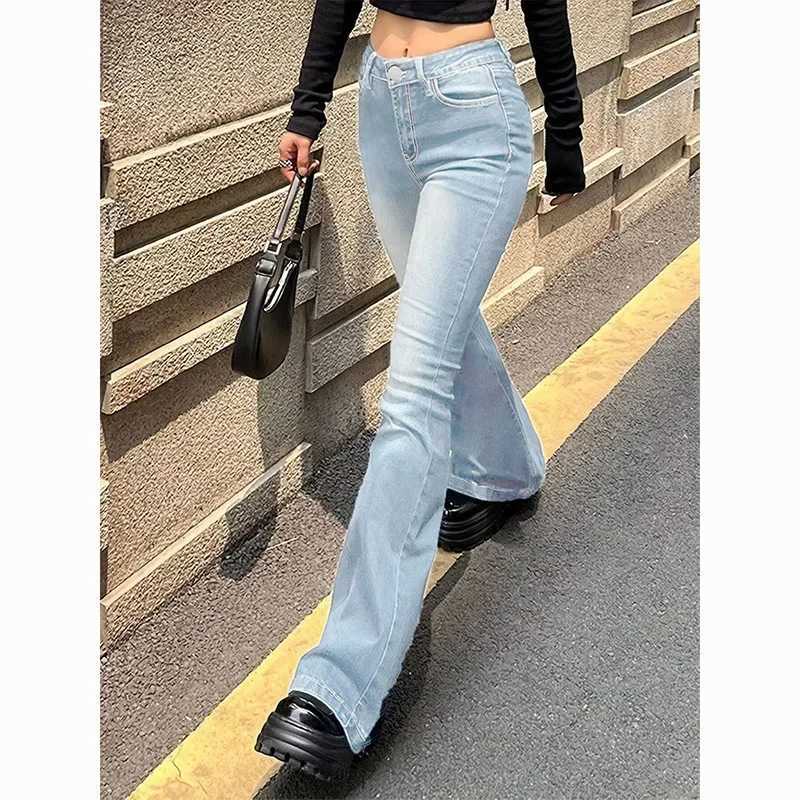Female High Waist Leisure Daily Flared Jeans s High Street Baggy Stretchy Denim Pants Lady Chic Solid Bell Bottoms Trousers M260317