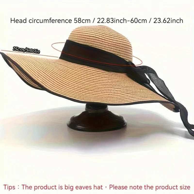 1pc Outdoor Seaside Woman Fashion Big Bow Large Brimmed Sun Protection Cap Foldable Straw Hat Sombrero Panama Hat Beach Hat H260317 - view 3