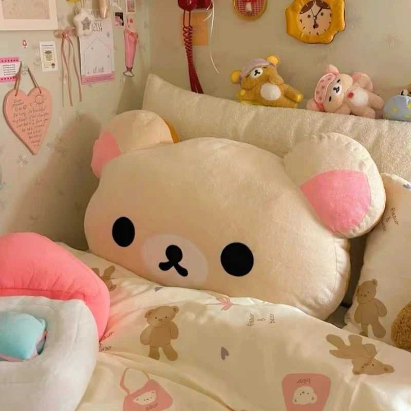 Rilakkuma Plush Bed Headrest Cushion For Dorms Soft Stuffed Bunk Bed Backrest Pillow Cute Decor For College Student Bedrooms D260317