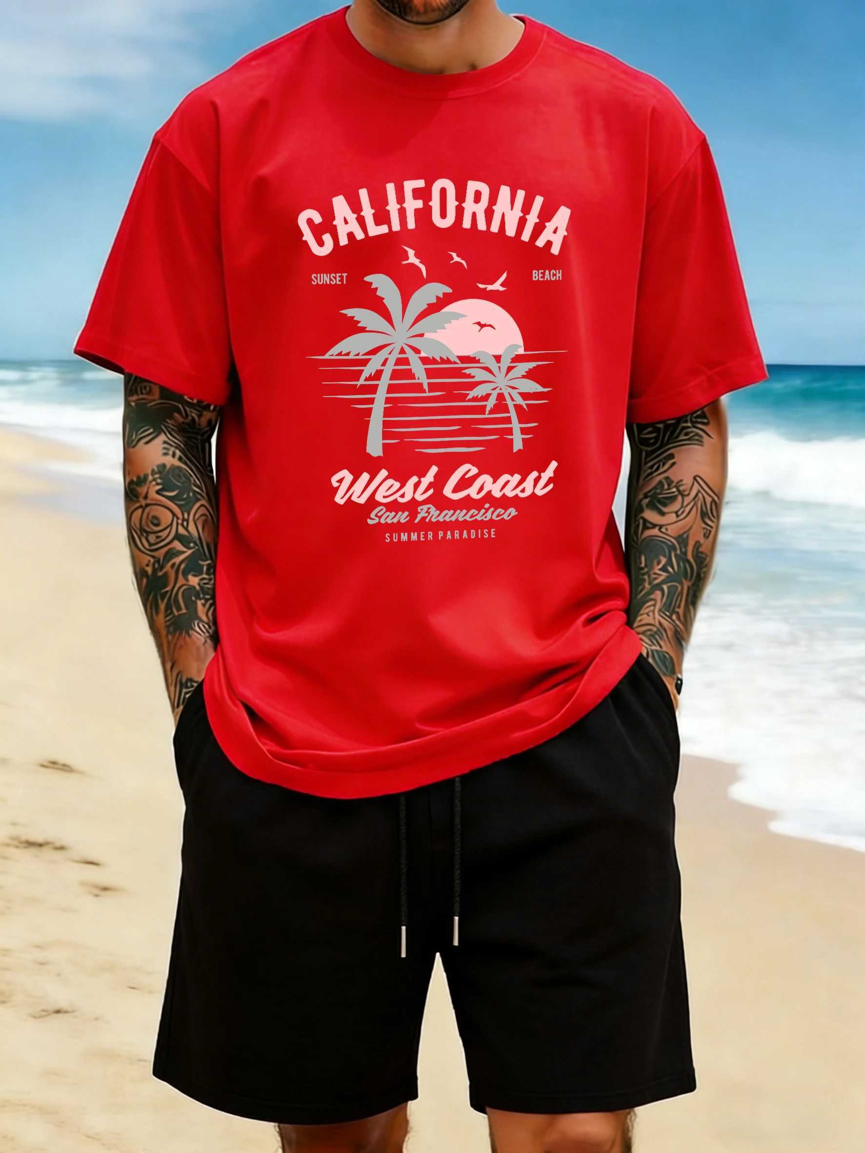 California West Beach Sunsets Print Daily T Shirt Man Breathable Cotton T-Shirt Hip Hop Loose Top All-Match Casual Clothes M260317