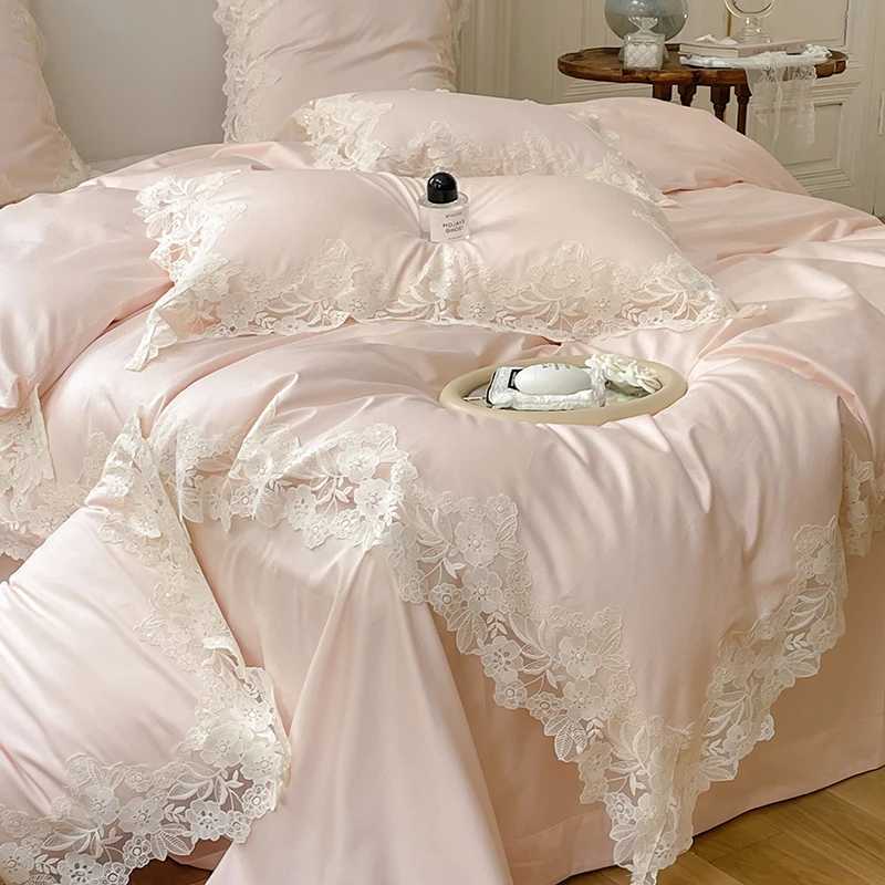 1000TC Egyptian Cotton Romantic Lace Edge Princess Wedding Pink 4/7Pcs Bedding Set Duvet Cover Flat/Fitted Bed Sheet Pillowcases D260317
