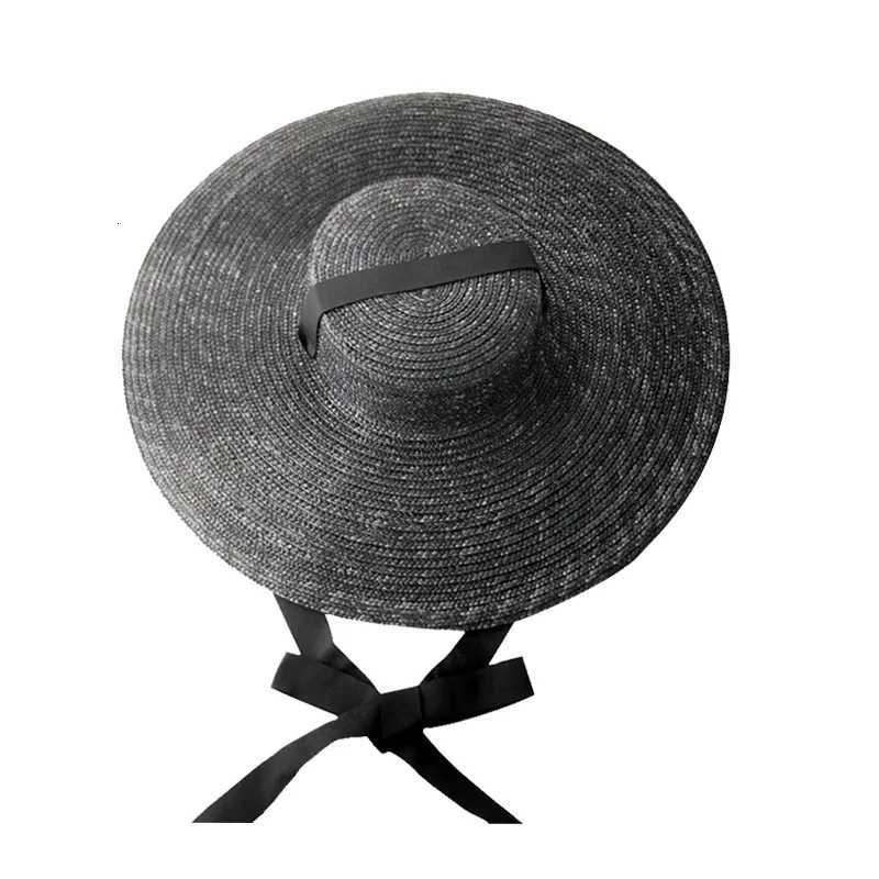 Large Wide Brim Flat Top Sun Straw Hat Fashionable Summer With Long Ribbon Hats For Women Holiday Vintage Beach Visor Cap Retro H260317 - view 7