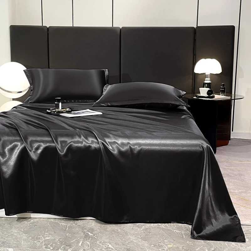 Luxury Satin Flat Sheet Solid Color Bedsheet Soft Comfortable Single Double Twin King Size Bedding 230x250cm/180x230cm D260317