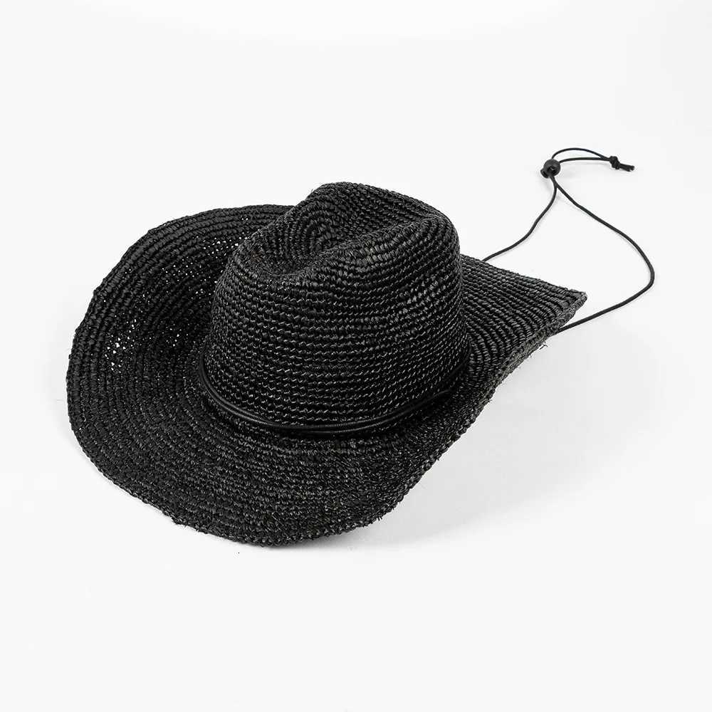 Trendy Handmade Crochet Raffia Straw Denim Hat with Adjustable Strap for Outdoor Sun Protection Casual Summer Fashion Sun Hat H260317 - view 5