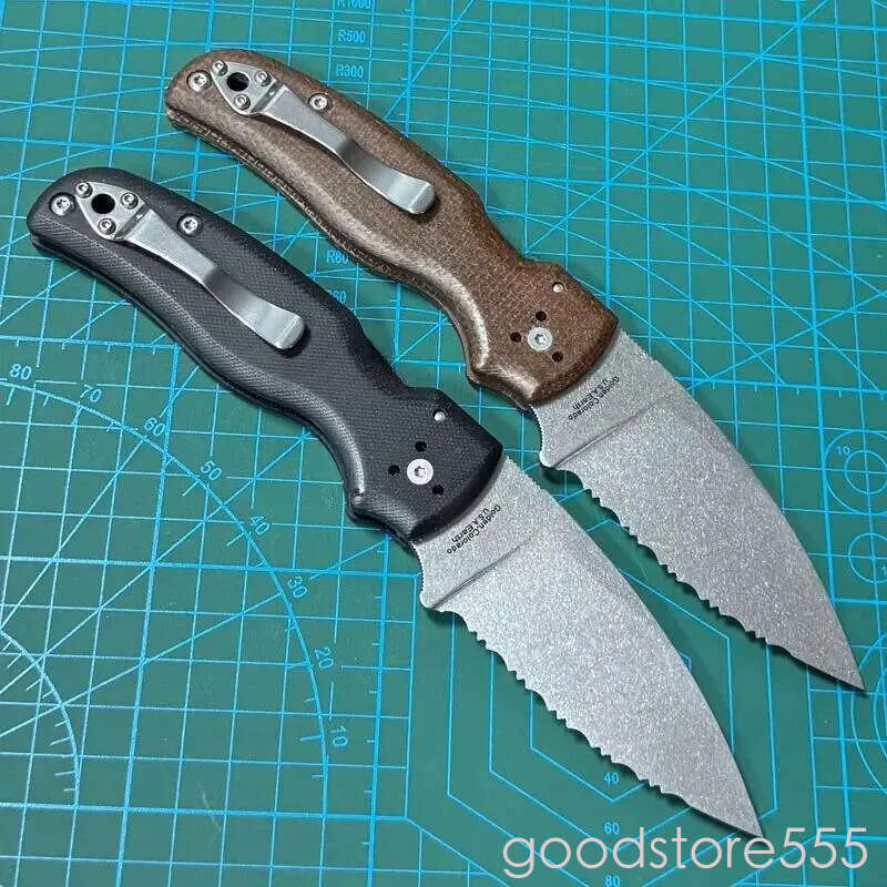 couteau Spy-C229GP Folding Knife 3.46 fixed blade knife S30V Stonewashed Serrated Blade, G10 pocket knife Handles - C229