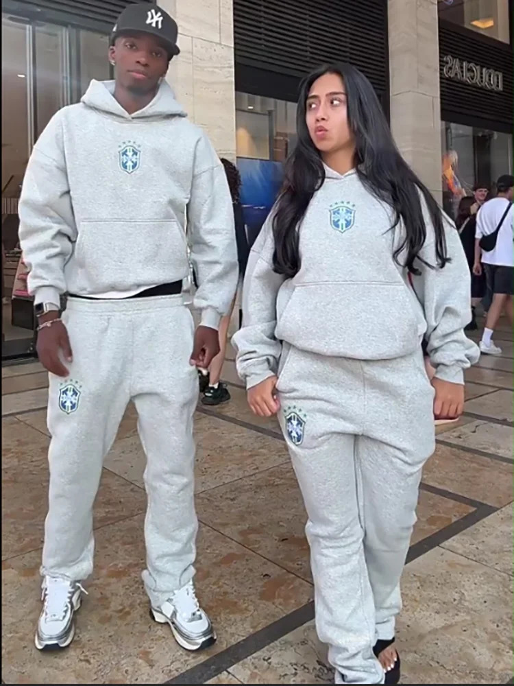 Y2K Hoodie Sets Men High Street Printed Suit Spring Autumn Straight Sweatpants Casual Streetwear American HipHop 260302