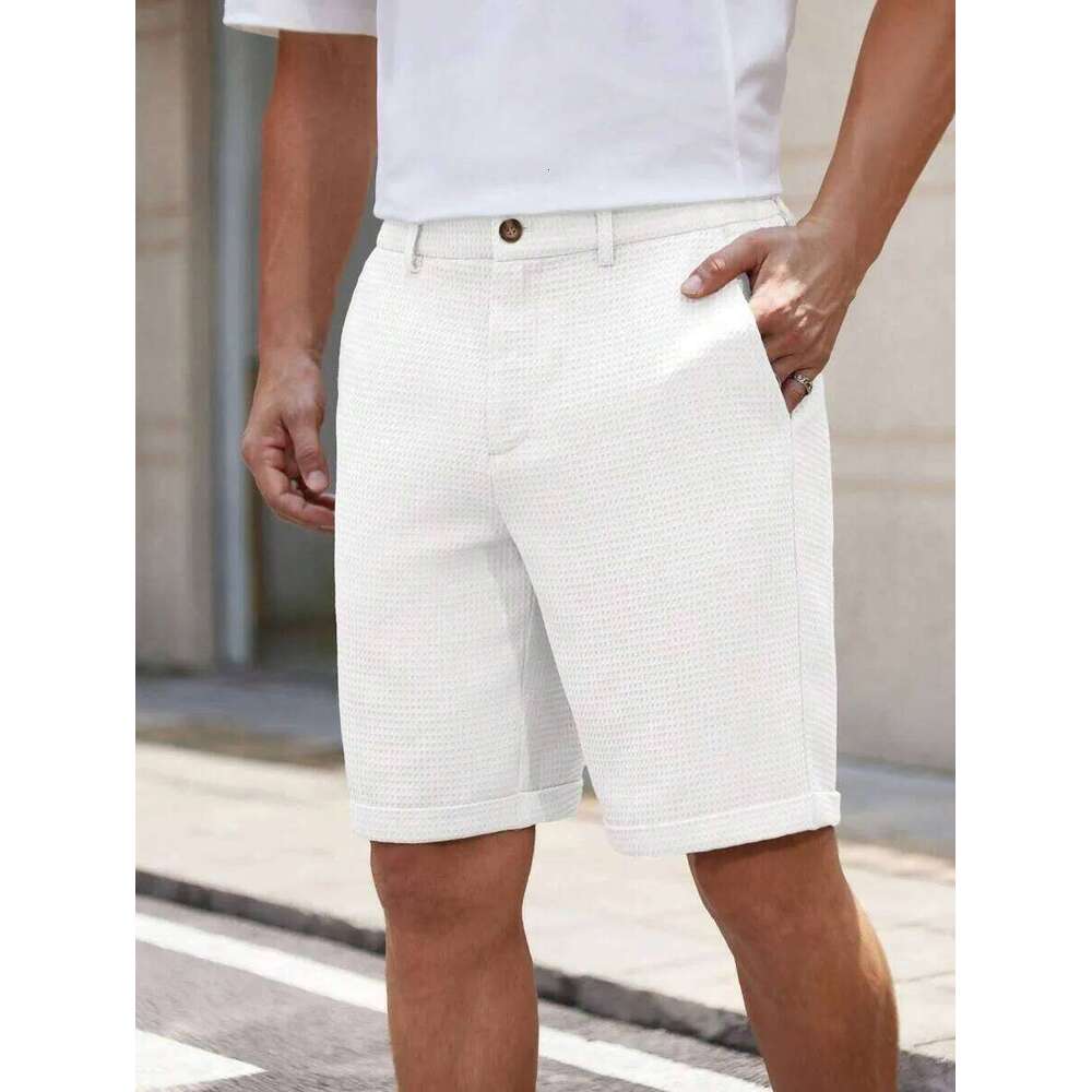 Men's Lightweight Solid Color Dress Business Casual Daily Wear Elastic Waist Quick Dry Outdoor Walking Knee-Length Shorts 26W0317