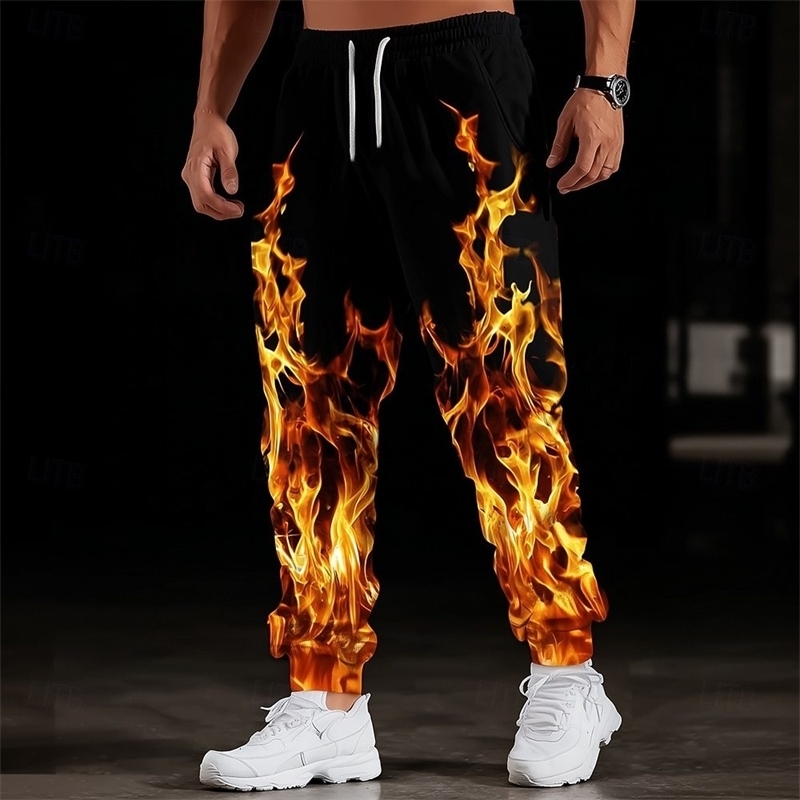 Optical Illusion Lightning Flame Mens Side Pockets Elastic Drawstring Sweatpants Joggers Pants Casual Trousers Fall Winter260228