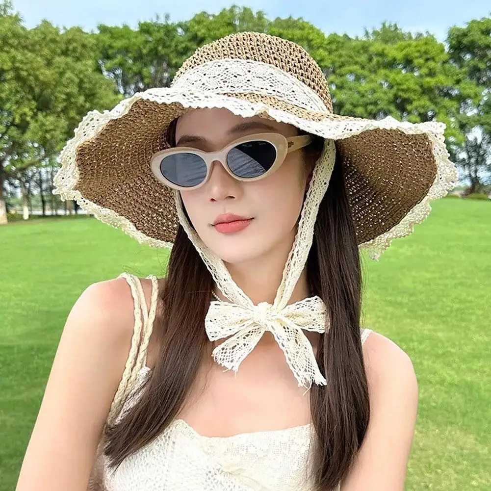 Sweet Lace Sun Hat Women Summer Hollow Straw Hat Outdoor Travel Sun Cap Beach Sunscreen Hat Sweet Fishermans Cap H260317 - view 3