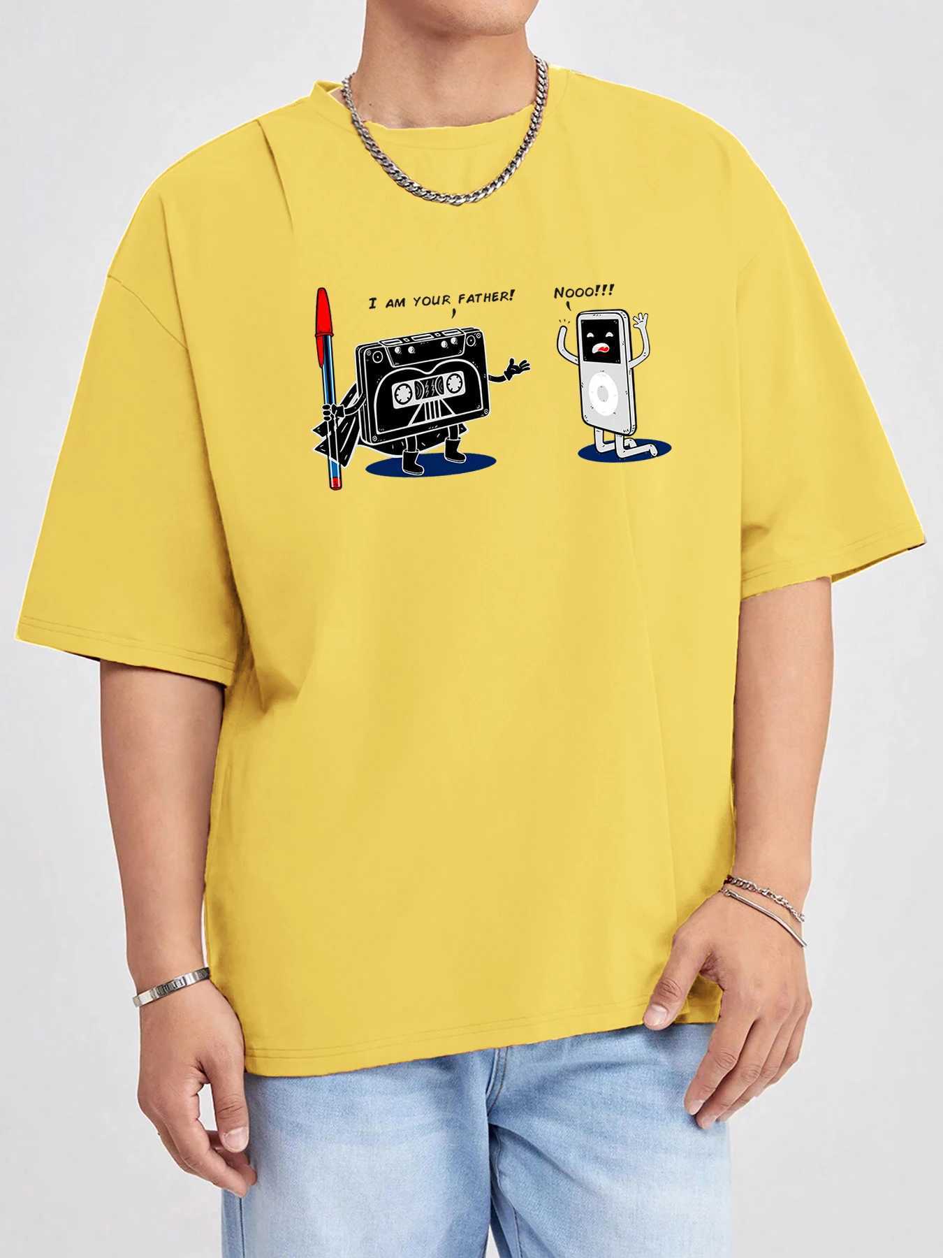 Cartoon Cassette Tape And Ipod Printed ManS Tops Cotton Summer T-Shirt Basics Hip Hop Tee Shirts Breathable O-Neck Short Sleeve M260317