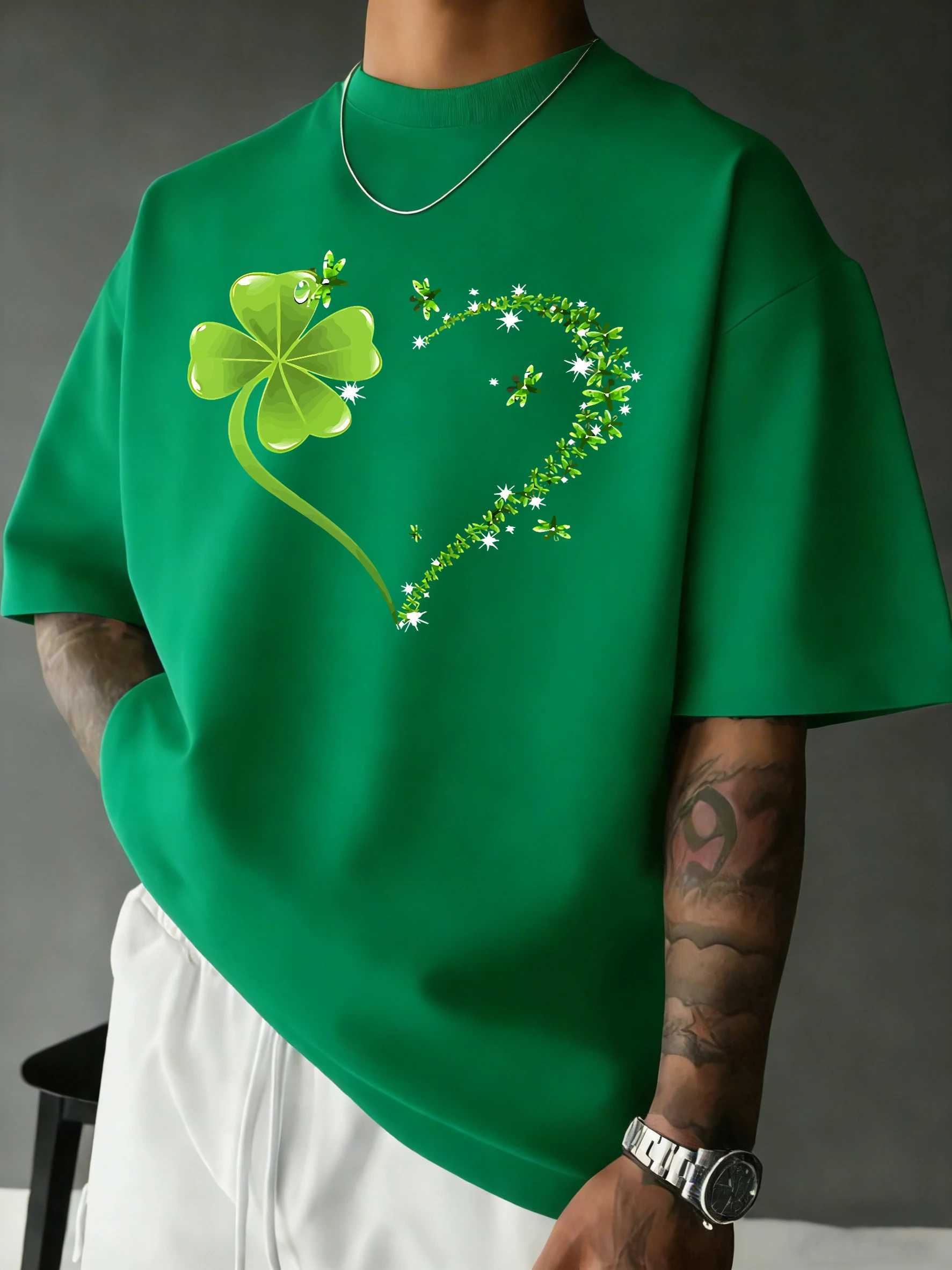 Clover Heart Vineprint Man Daily Sport T Shirts Summer O-Neck T-Shirt Loose Cotton Top All-Match Breathable Unisex Sportswear M260317