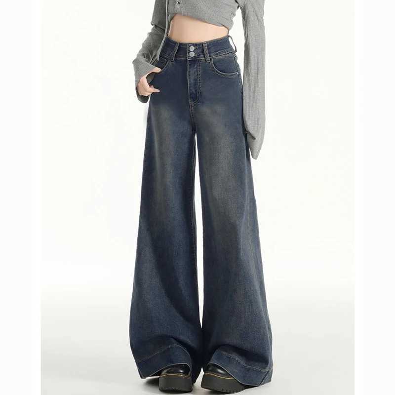 New Chic Fashion Women Straight Leg Jeans Female Korean High Waist Denim Pants s Fashion Double Button Loose Trousers M260317
