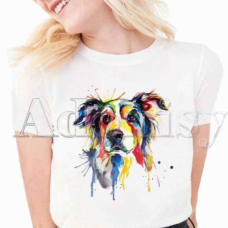 Border Collie Print T-shirts Women Summer Graphic Tees Funny Shirts For Woman Tshirts Loose Crew Neck Harajuku Tops M260317