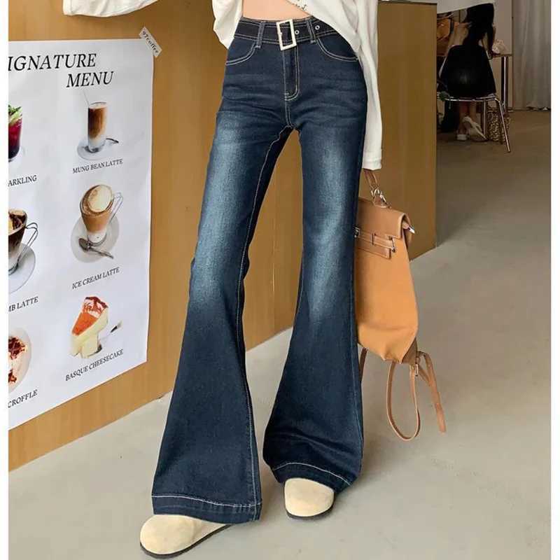 Vintage Fashion Lady Thin Flared Jeans s Korean Low Waist Casual Denim Trousers Women Korean Straight Leg Pants M260317