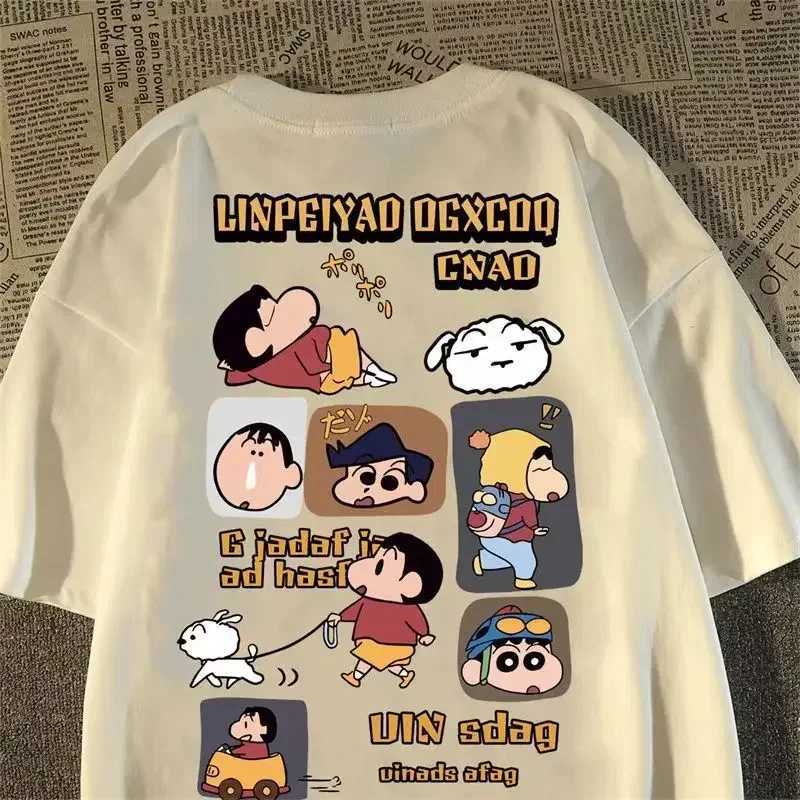 Crayon Little New Japanese Anime Printed Cotton T-shirt Cute Style Womens Short Sleeve T-shirt Personality High-Quality Tops M260317