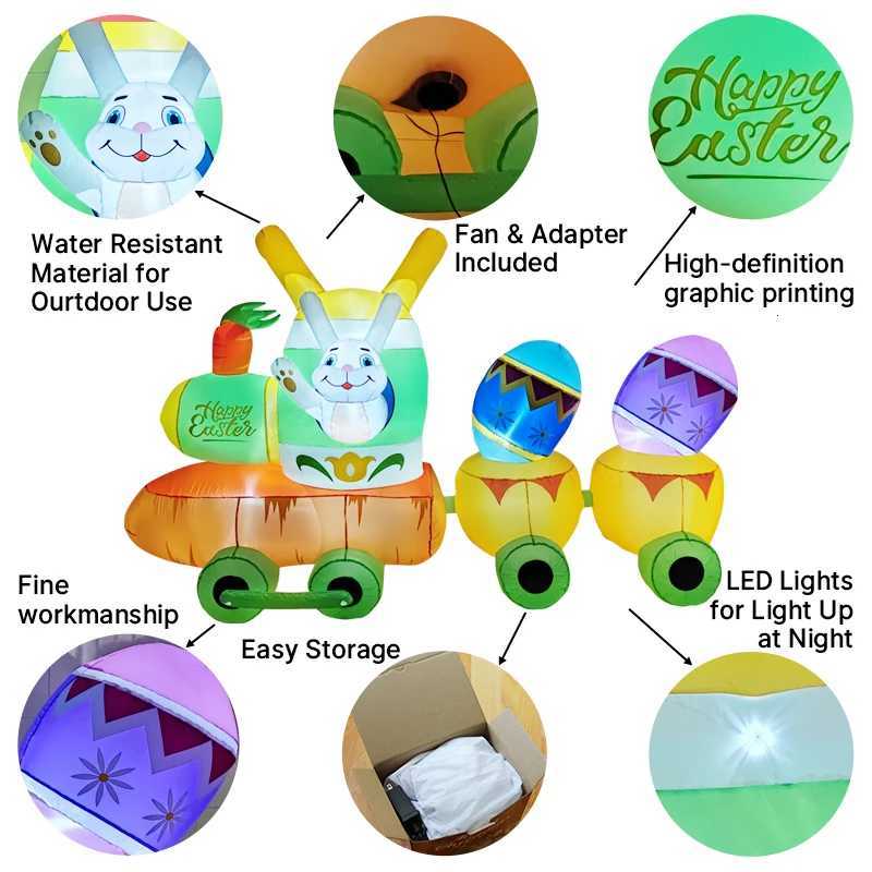 Easter Holiday DIY Inflatable Model Decor 28M/9FT Bunny Easter Egg Train Garden Yard Outdoor Ornament with LED Lights H260316