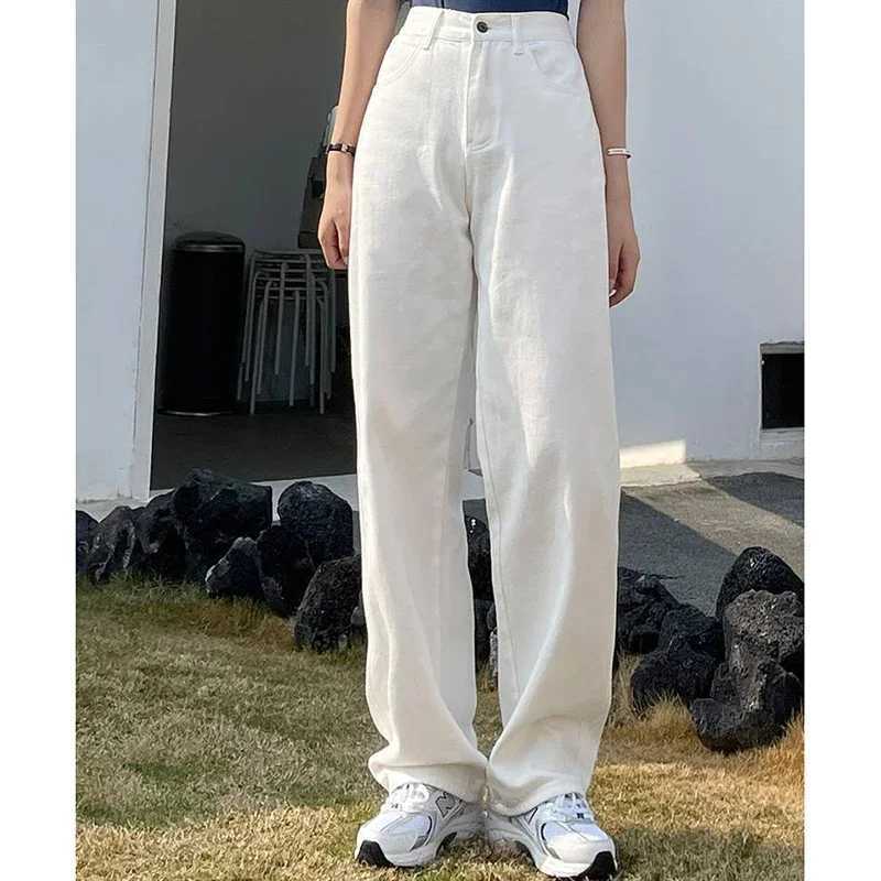 Woman High Waist Vintage Punk Wide Leg Jeans Female Wild Streetwear Straight Leg Pants s Fashion Beige Black Denim Trousers M260317