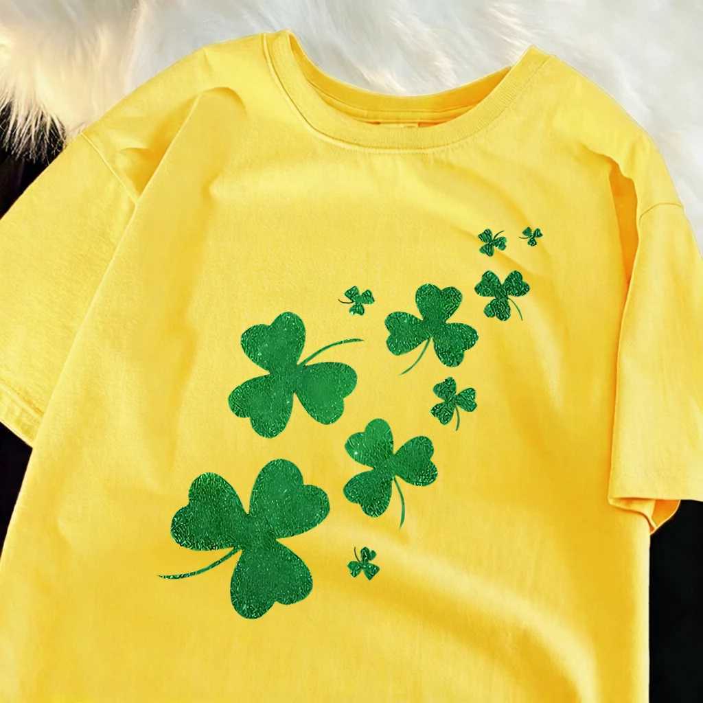 Green Clovers Printing Fashion Basics T-Shirt Man Cotton Crewneck Comfy T Shirts Summer Loose Clothes Commute Sport Short Sleeve M260317