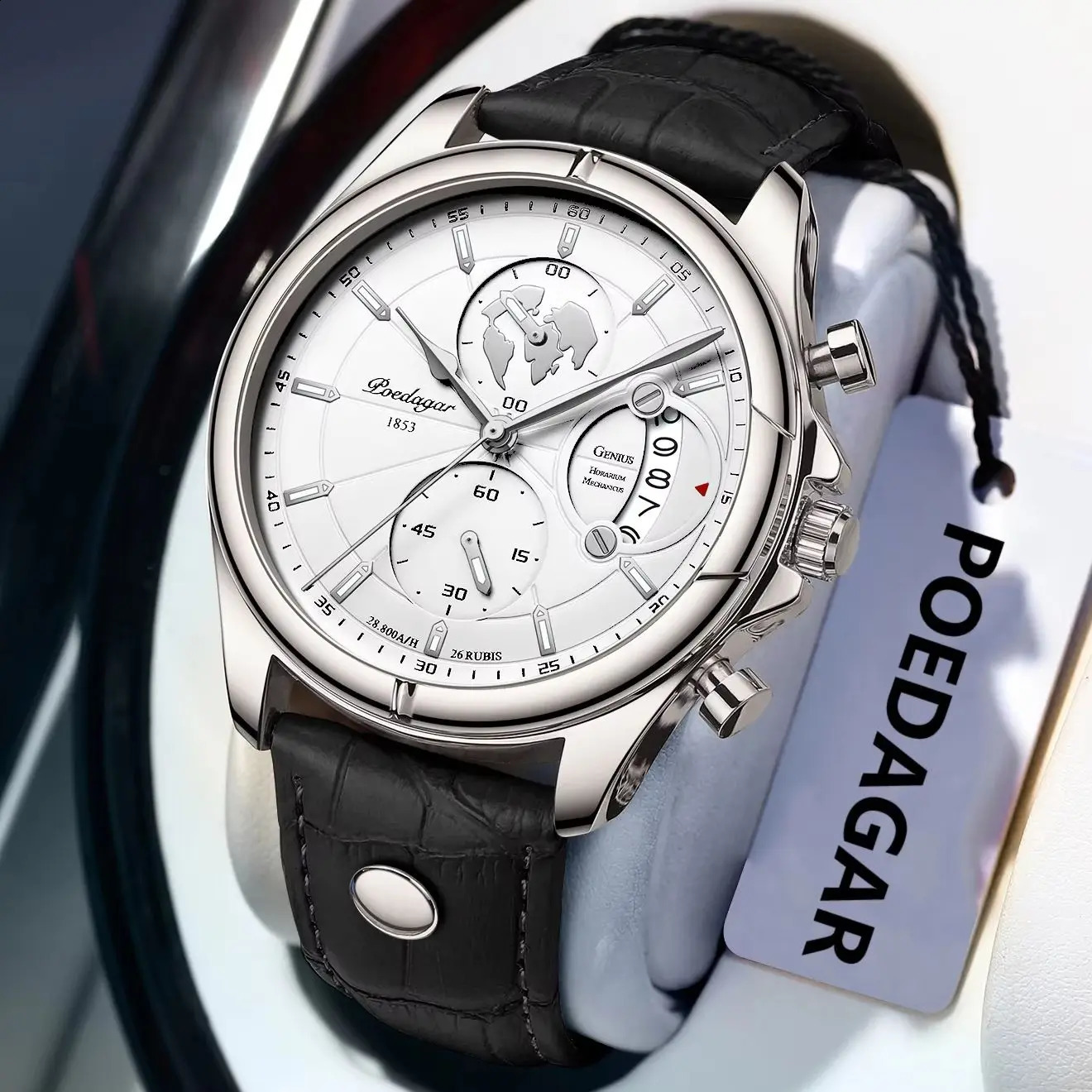 POEDAGAR Man Wristwatch Chronograph Date Waterproof Leather Men Watch Casual Quartz Mens Watches Sports Male Clock Reloj 260302