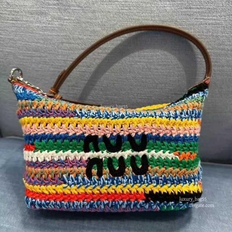 Shoulder Bags Rainbow Raffia Bag Crochet Tote Bag New Crossbody Weave Hobo Beach Bag Summer School Handbag Beach Travel Women Fashion Large Capacity Handbags top