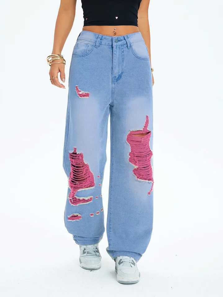 5-Pack Womens Distressed Peach-Colored Chiffon Wide-Leg Long Pants Non-Stretch Fabric Fashionable plus Size Casual TrousersT260317