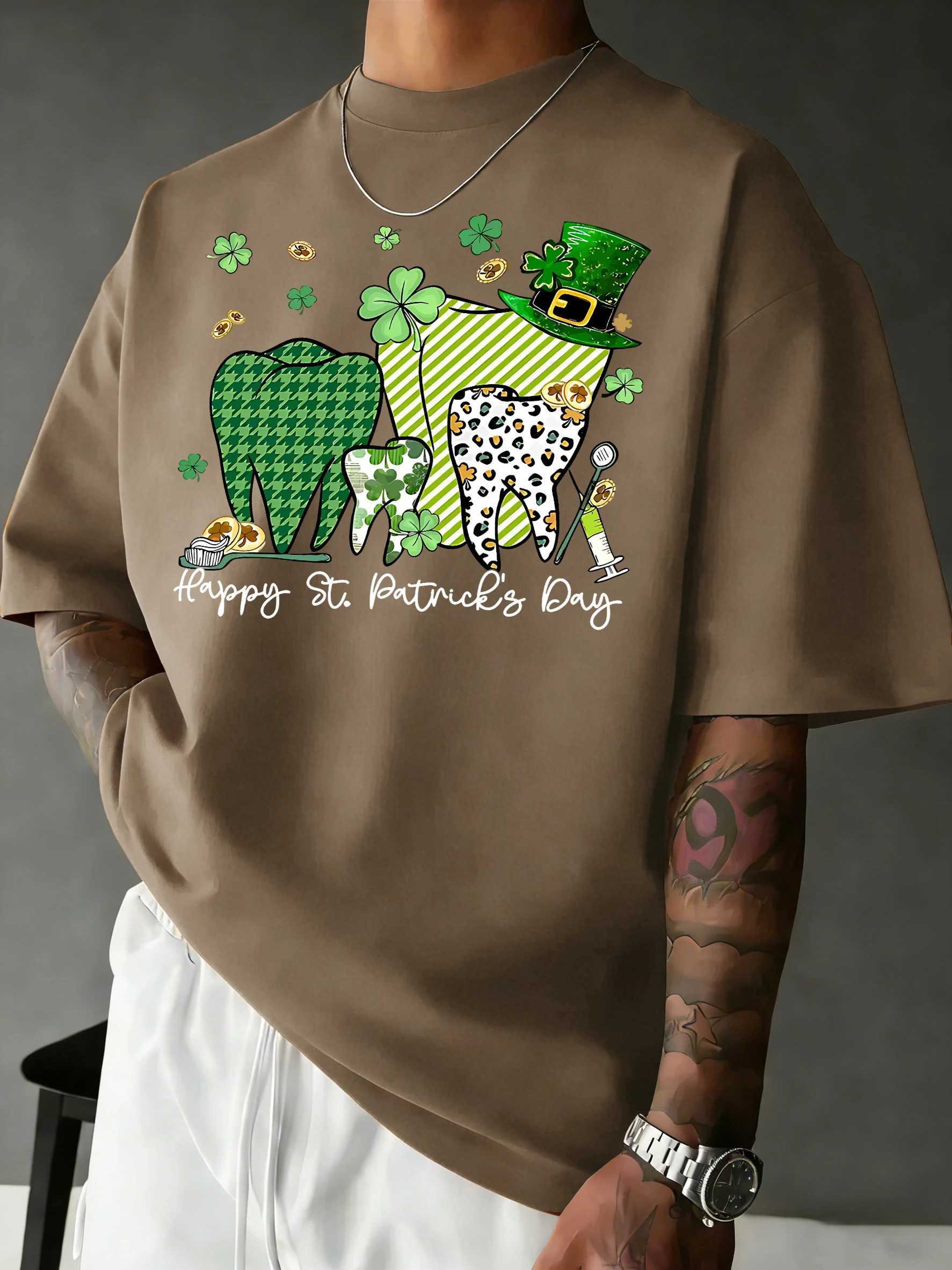 Happy St PatrickS Day Dentalprint Man T-Shirt Casual Loose T Shirts Hip Hop Cotton Sportswear Summer Crewneck Short Sleeve M260317