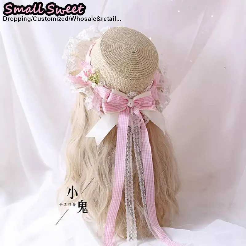 Womens Y2K Girl Sweet Lolita Straw Boater Hat Plaid Design with Bow Accents Versatile Forest-Style Sun Hat for Casual Wear H260317 - view 6