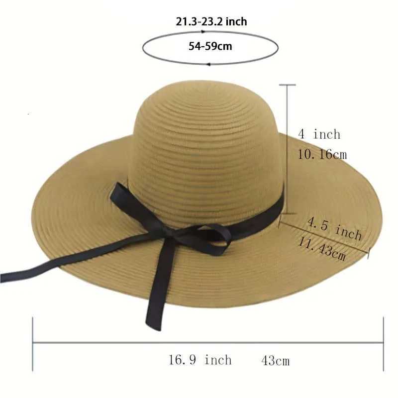 Panama Simple Summer Beach Hat Casual Women Flat Brim Bowknot Straw Cap Girls Floppy Sun Block UV Protection Hat Outdoor Travel H260317 - view 5