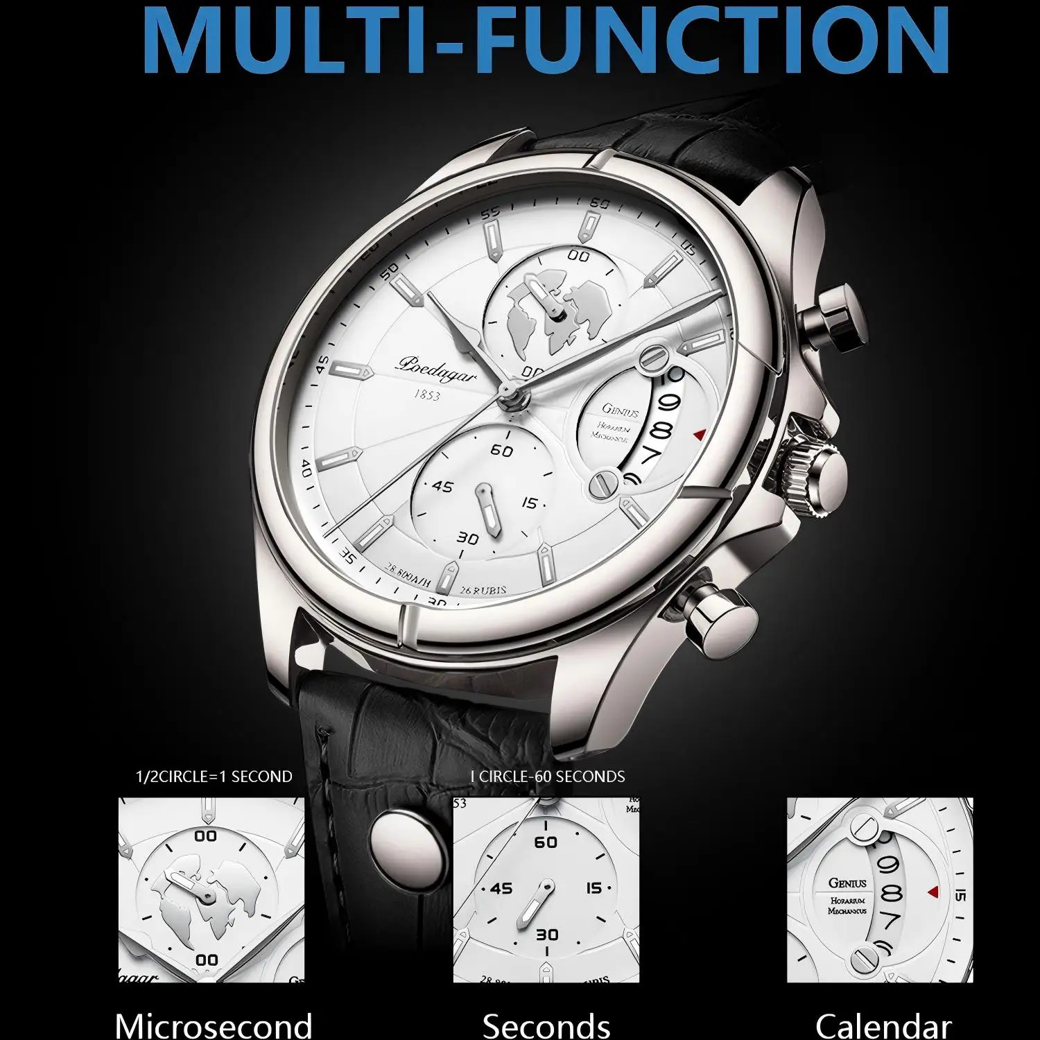 POEDAGAR Man Wristwatch Chronograph Date Waterproof Leather Men Watch Casual Quartz Mens Watches Sports Male Clock Reloj 260302