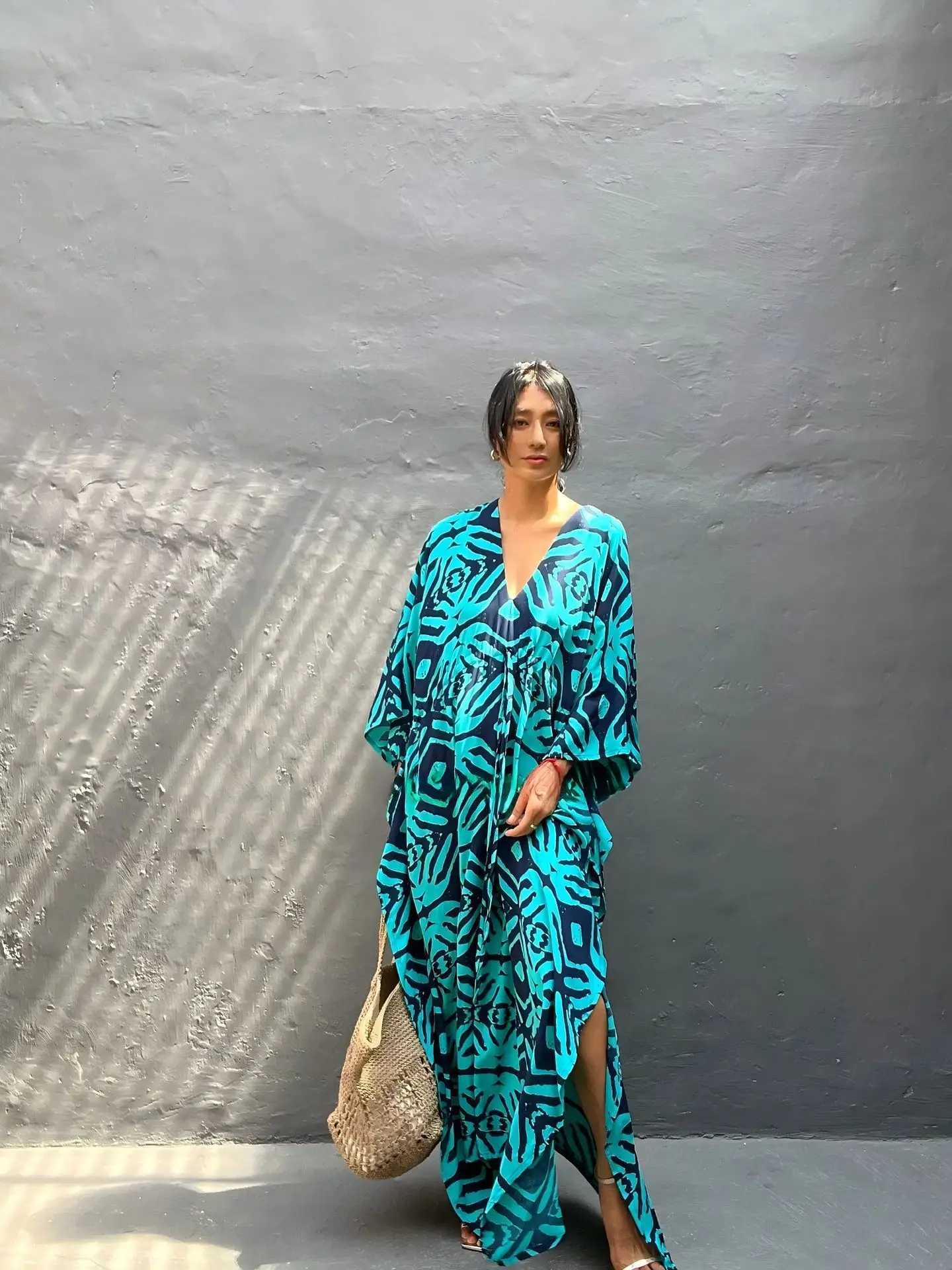 Kaftan Dresses for Women V Neck Summer Swimsuit Cover up Caftan Plus Size Maxi Beach Dresses X260316