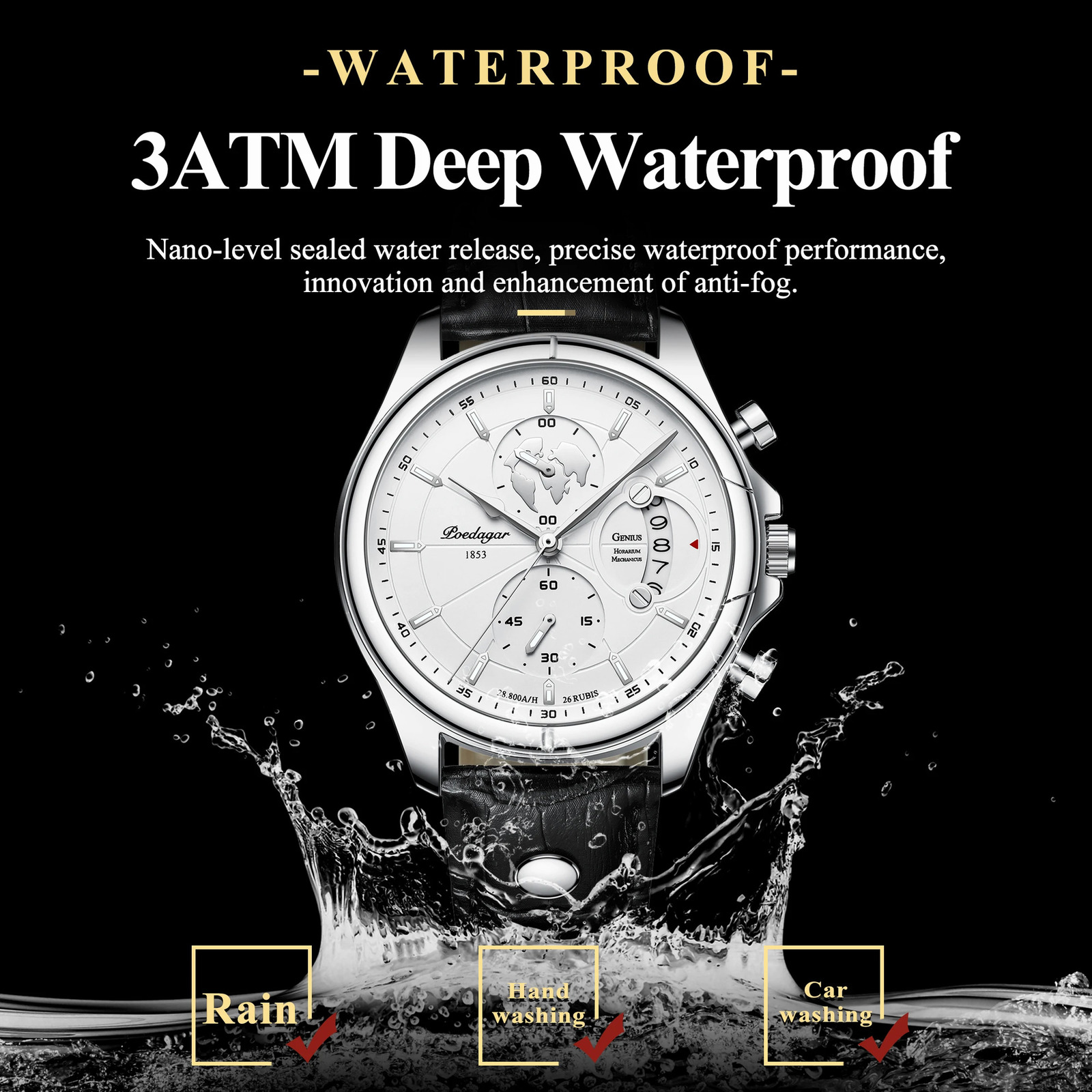 POEDAGAR Man Wristwatch Chronograph Date Waterproof Leather Men Watch Casual Quartz Mens Watches Sports Male Clock Reloj 260302