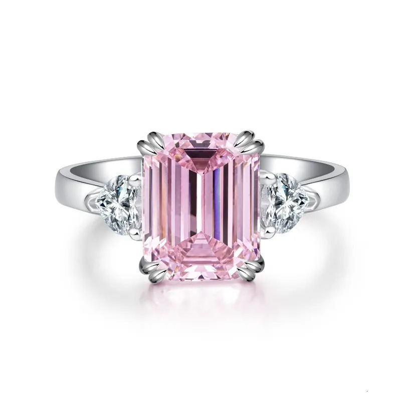 925 Sterling Silver Emerald Cut Pink Sapphire Ring Three Stone CZ Engagement Ring Hypoallergenic Elegant Bridal Wedding Jewelry For Women Multi Colors