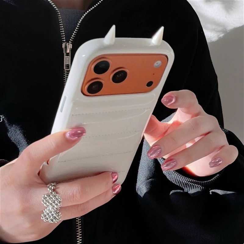 Ins 3D Devils Horns Glossy Case For iPhone 17 16 15 14 Pro Max Luxury Cape Horn Shockproof Protection Cover Girls Gift Shell C260314