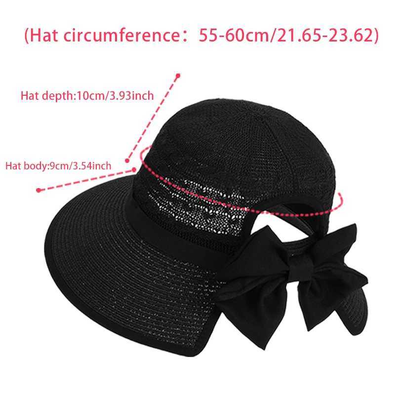 8484Summer hat girls versatile bow-tied ponytail hole large eaves straw hat outdoor outing sun hat H260317 - view 7