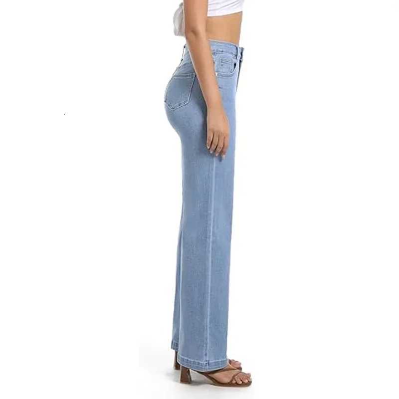 Girls Casual Loose Fit High Waisted Jeans Female Straight Leg Stretch Denim Pants Lady Comfortable Solid Basic Cheap TrousersT260317