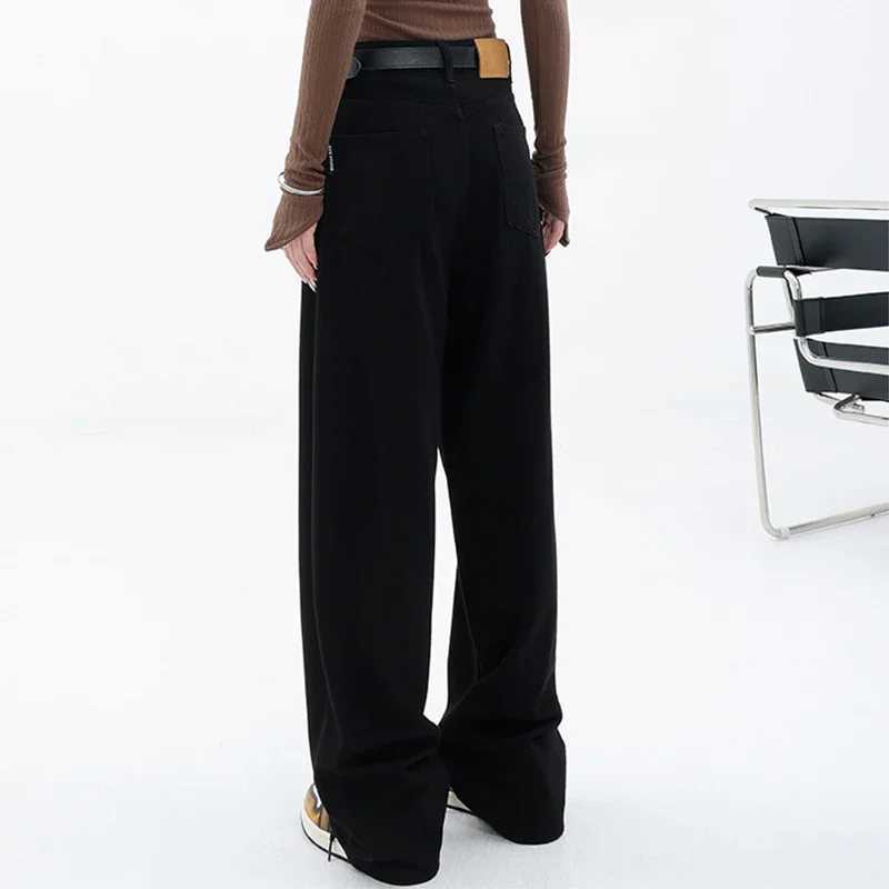 Woman High Waist 90s Vintage Stacked Baggy Jeans Lady Oversized Gothic Wide Leg Pants Lady Fashion Black Blue Y2k Denim Trousers M260317