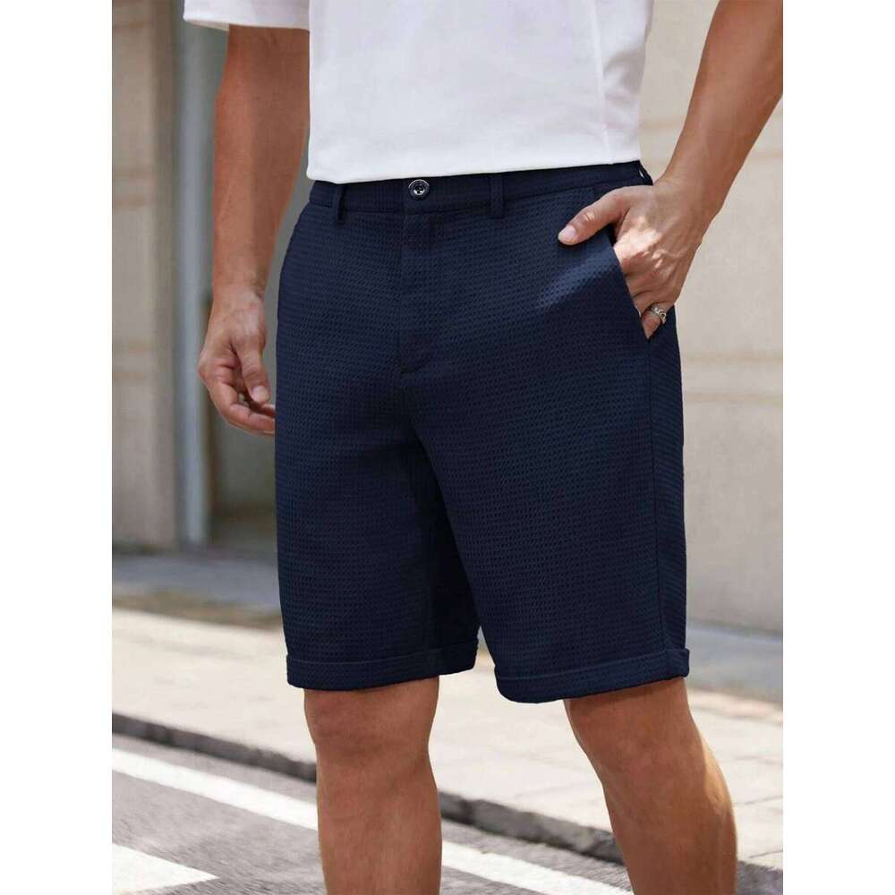 Men's Lightweight Solid Color Dress Business Casual Daily Wear Elastic Waist Quick Dry Outdoor Walking Knee-Length Shorts 26W0317