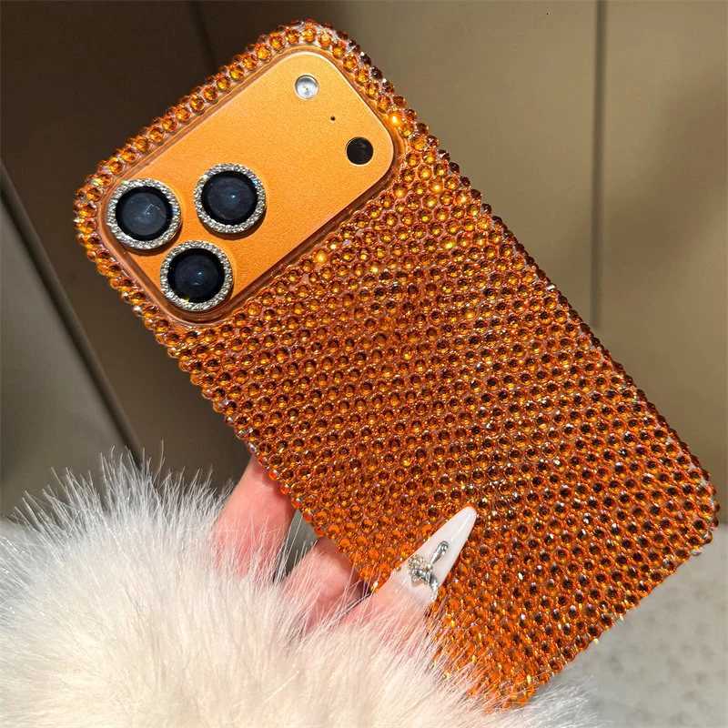 Luxury ar Orange Glitter Rhinestone Bling Phone Case For iPhone 17 Pro Max Air 11 12 13 14 15 16 Prax Shining Back Cover C260314