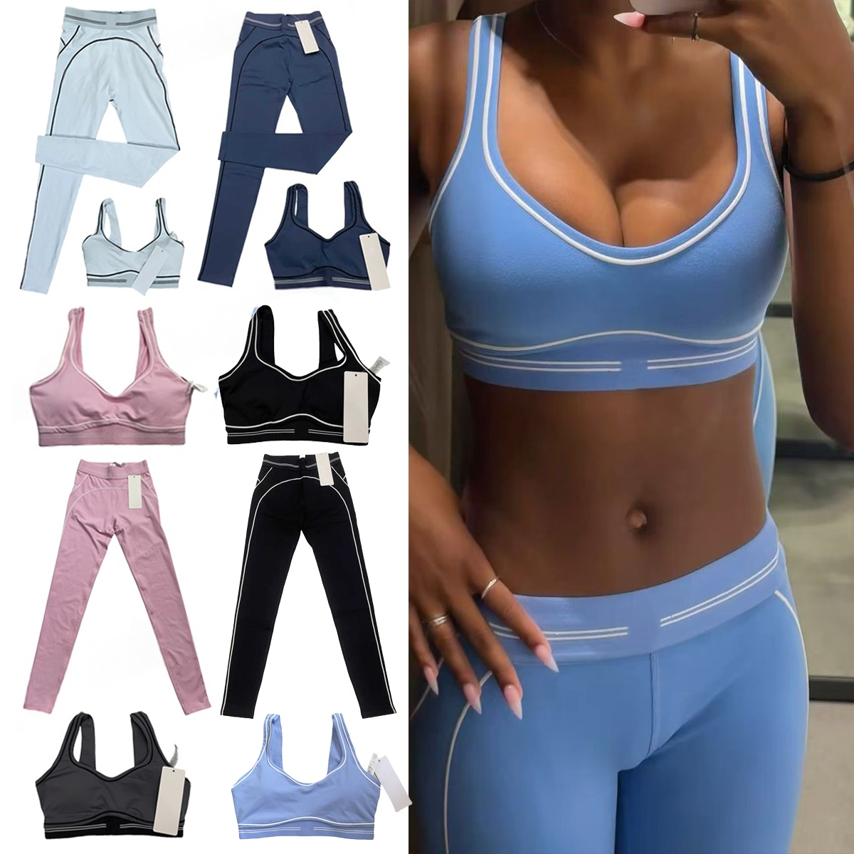 2026 10A Yoga Set Sports Heart Throb Bra+Leggings High End White Striped Low Back Dance Yoga Outfits Summer Alosetisms women clothes set