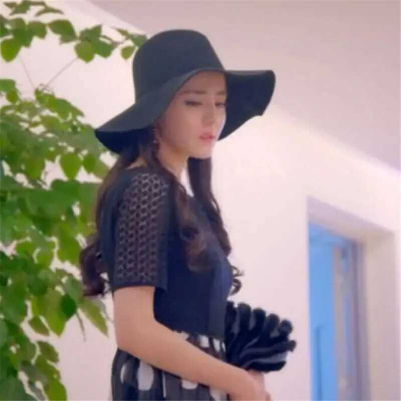 Wide Large Brim Wool Felt Cap Summer Beach Women GIrl Lady Travel Floppy Beach Sun Hat Foldable Black Red Camel H260317 - view 5