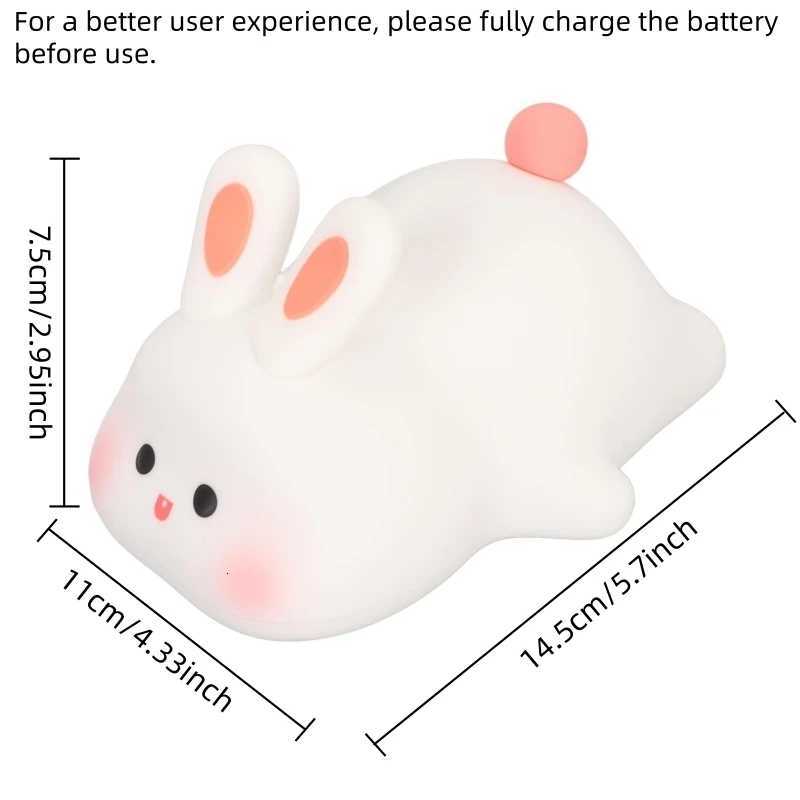 Cute Rabbit Night LightTouch-Control Bedside Sleep LampTimer Animal DesignIdeal for Home DecorNew Year/Valentines Day Gift H260316