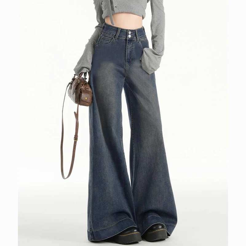 New Chic Fashion Women Straight Leg Jeans Female Korean High Waist Denim Pants s Fashion Double Button Loose Trousers M260317