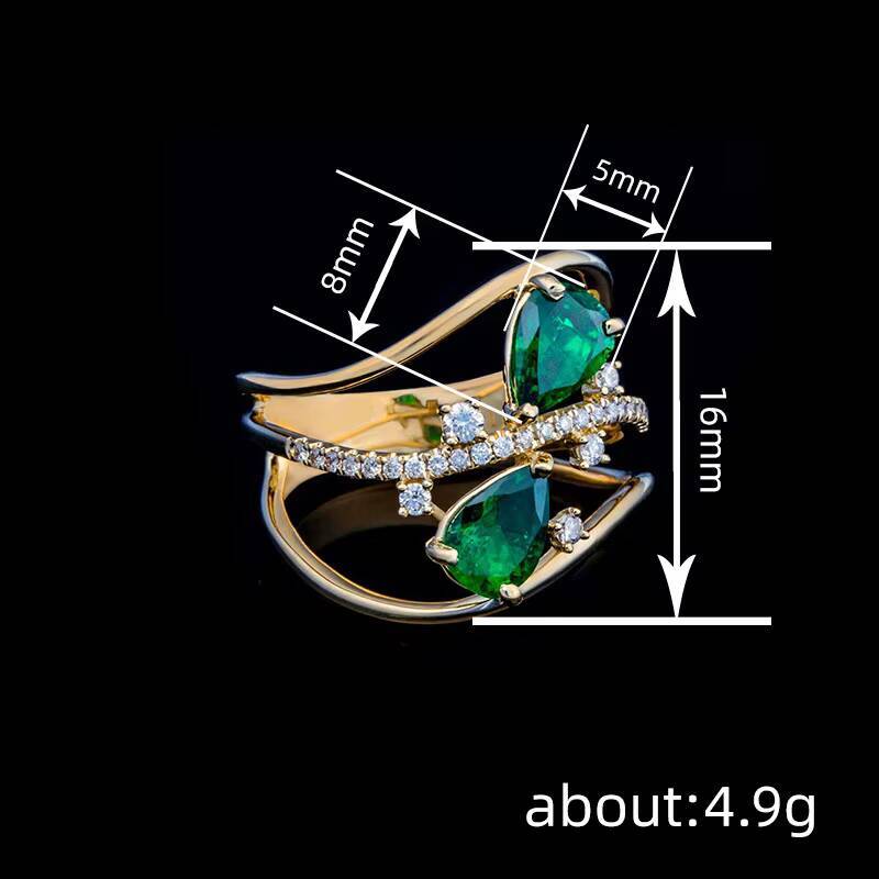 T0926 Womens Cocktail Ring Emerald Pear Shape Prong Setting Natural Stone Engagement Fashion Jewelry