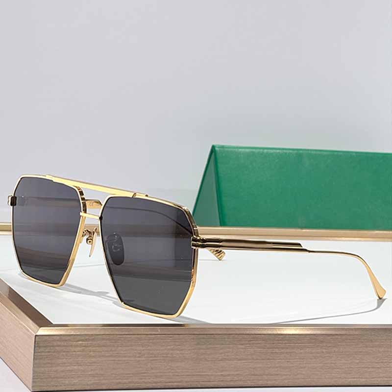 Man Luxury Oversized Gold Tone Metal Rectangle Sunglasses BV1012S Lady Fashion Double Bridge Metal Frame Eyewear UV400 Protective Beach Vacation Glasses