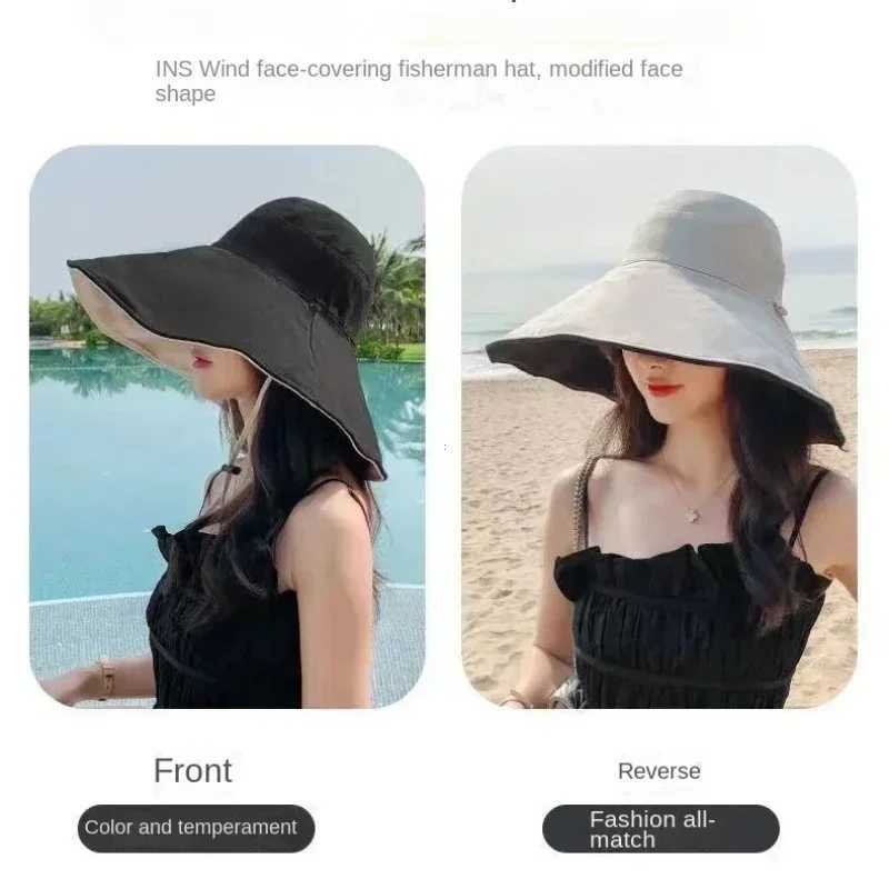 Wide Brim UPF 50 Sun Hat Women Anti-UV Protection Hiking Fisherman Cap Fold Summer Solid Beach Hat 2024 Double Sided Sun Hat H260317 - view 4